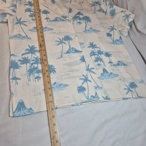 Gianni Bini Women's Size L Margaux Palm Tree Button Front Linen Blend Blouse - Picture 12 of 12